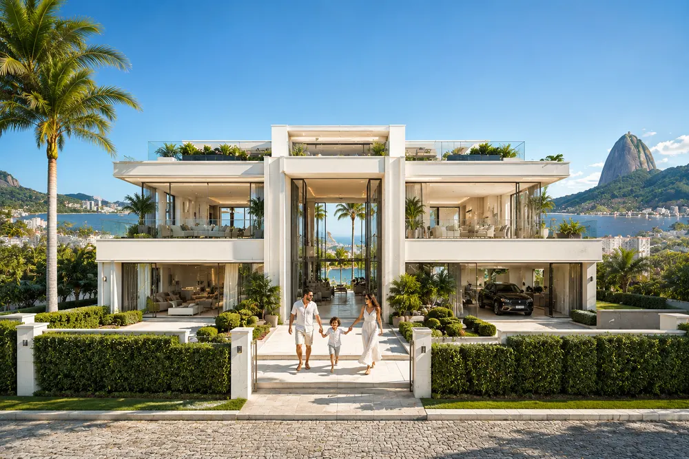 Casa feliz com família